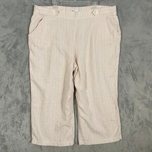 Croft & Barrow Pants Womens 2X Pink Striped Linen Blend Cropped Wide Leg Coastal